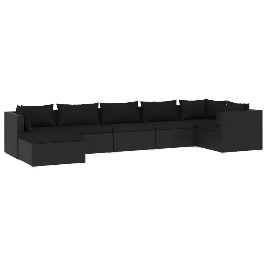 Salon de jardin 7 pcs avec coussins Résine tressée Noir - 2