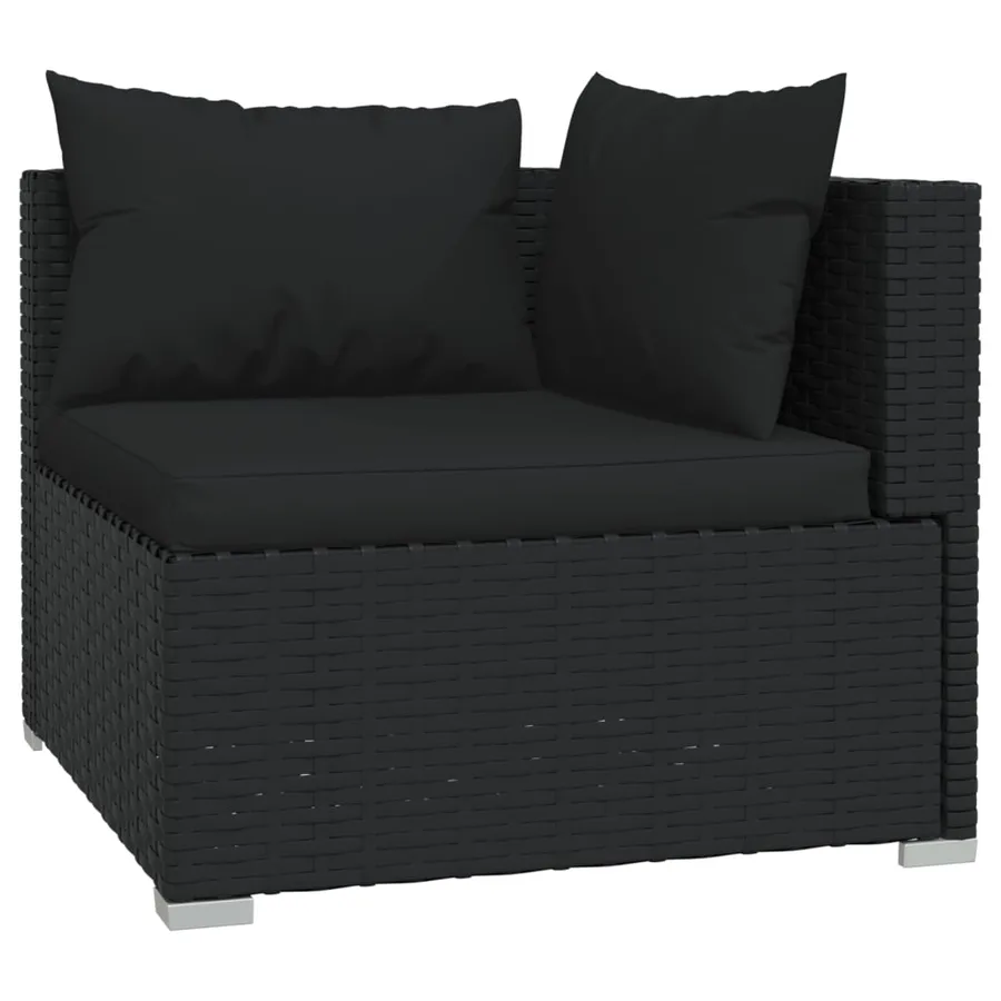 Salon de jardin 7 pcs avec coussins Résine tressée Noir - 4