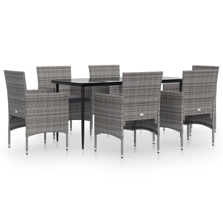 Ensemble à manger de jardin coussins 7pcs Gris et noir - 2