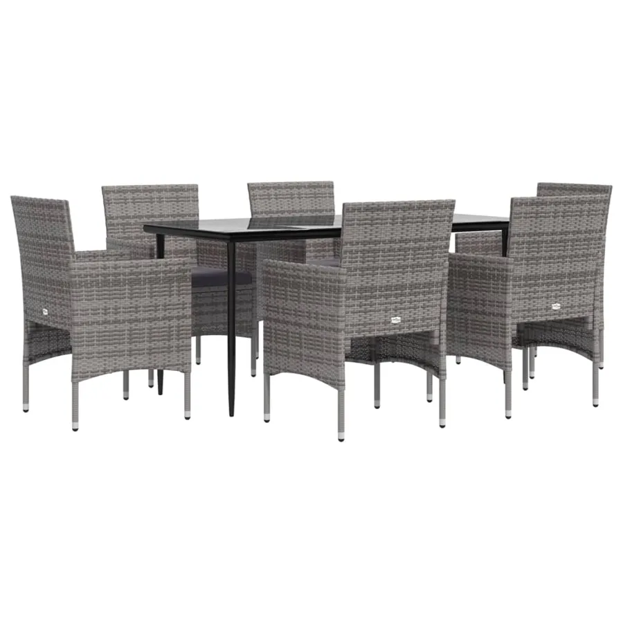 Ensemble à manger de jardin coussins 7pcs Gris et noir - 3