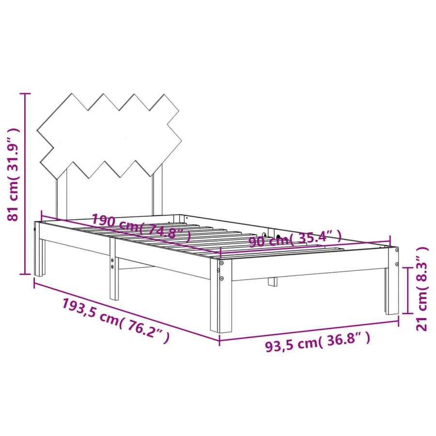 Cadre de lit sans matelas bois de pin massif - 12