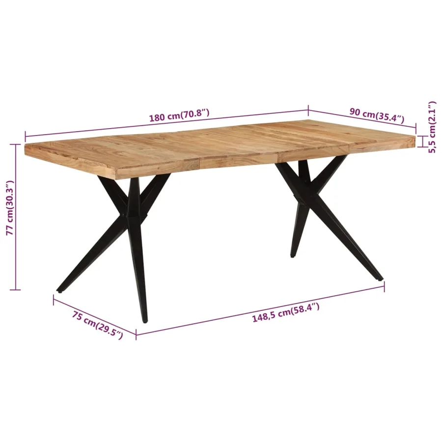 Table à dîner noir 180x90x77 cm bois d'acacia solide - 7