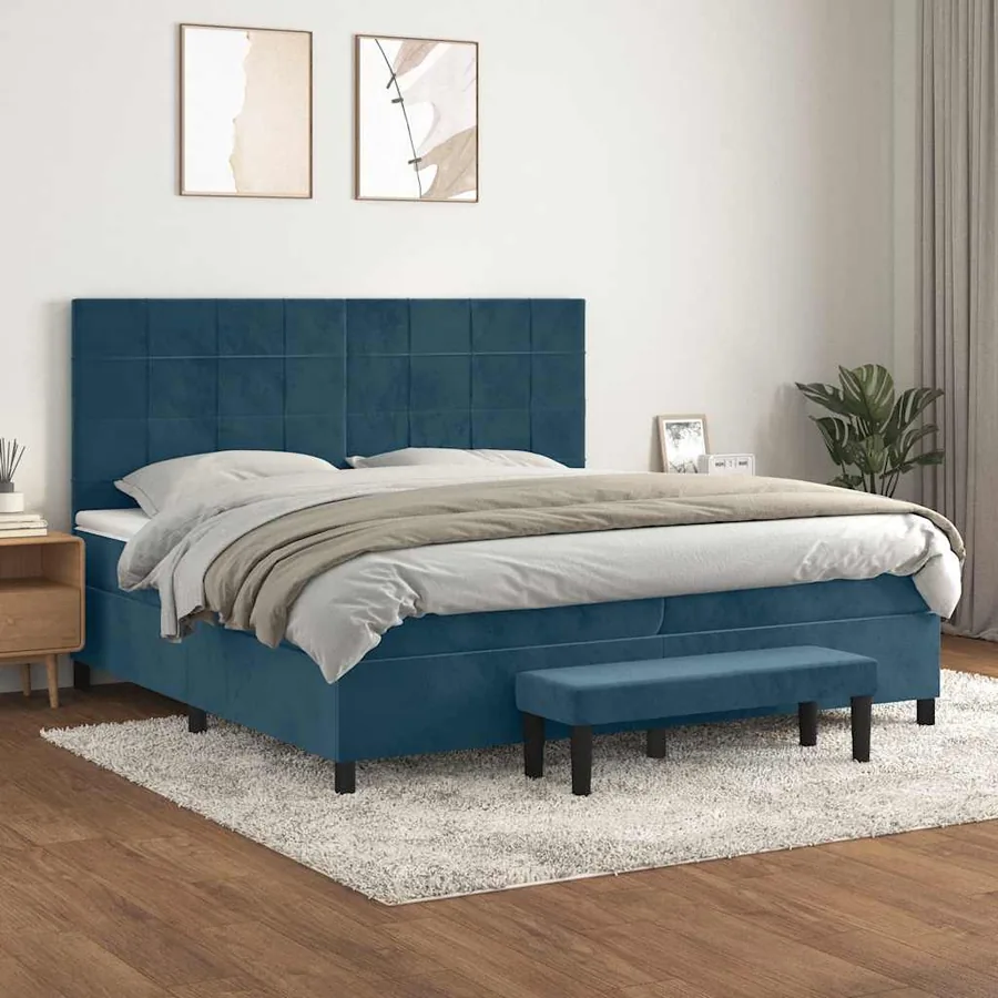 Sommier à lattes de lit et matelas Bleu foncé 200x200cm Velours