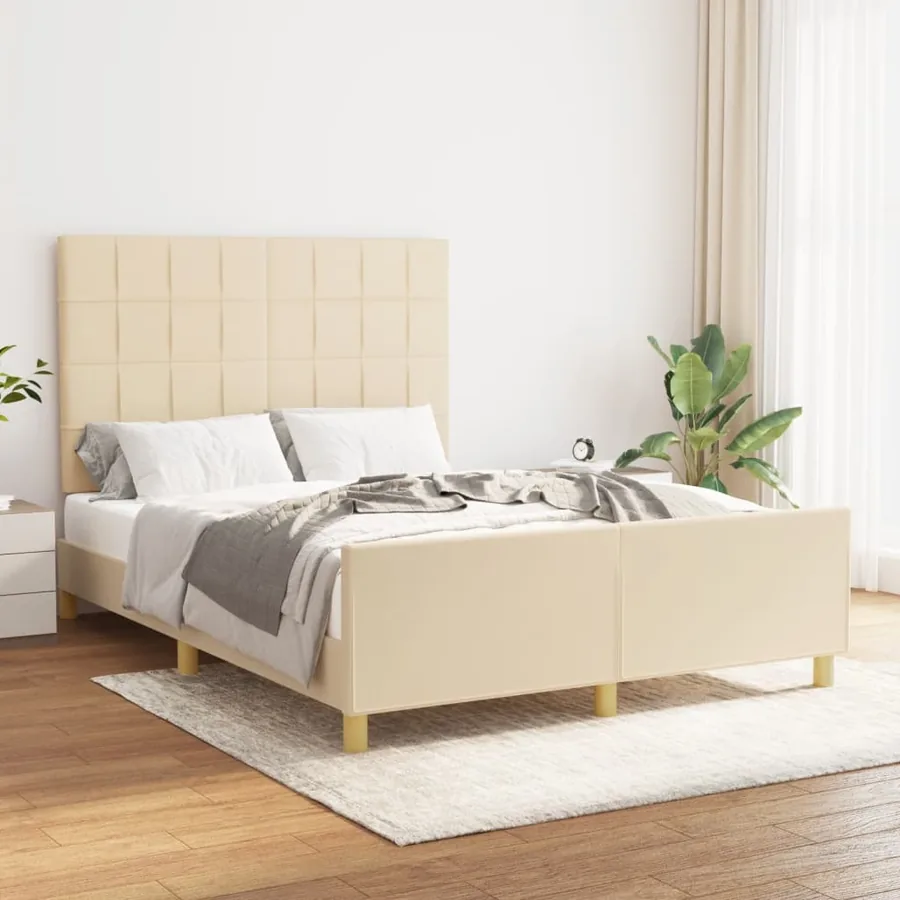 Cadre de lit sans matelas crème 140x200 cm tissu