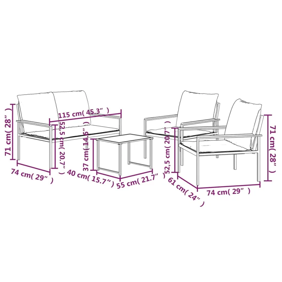 Salon de jardin avec coussins 4 pcs anthracite acier - 17