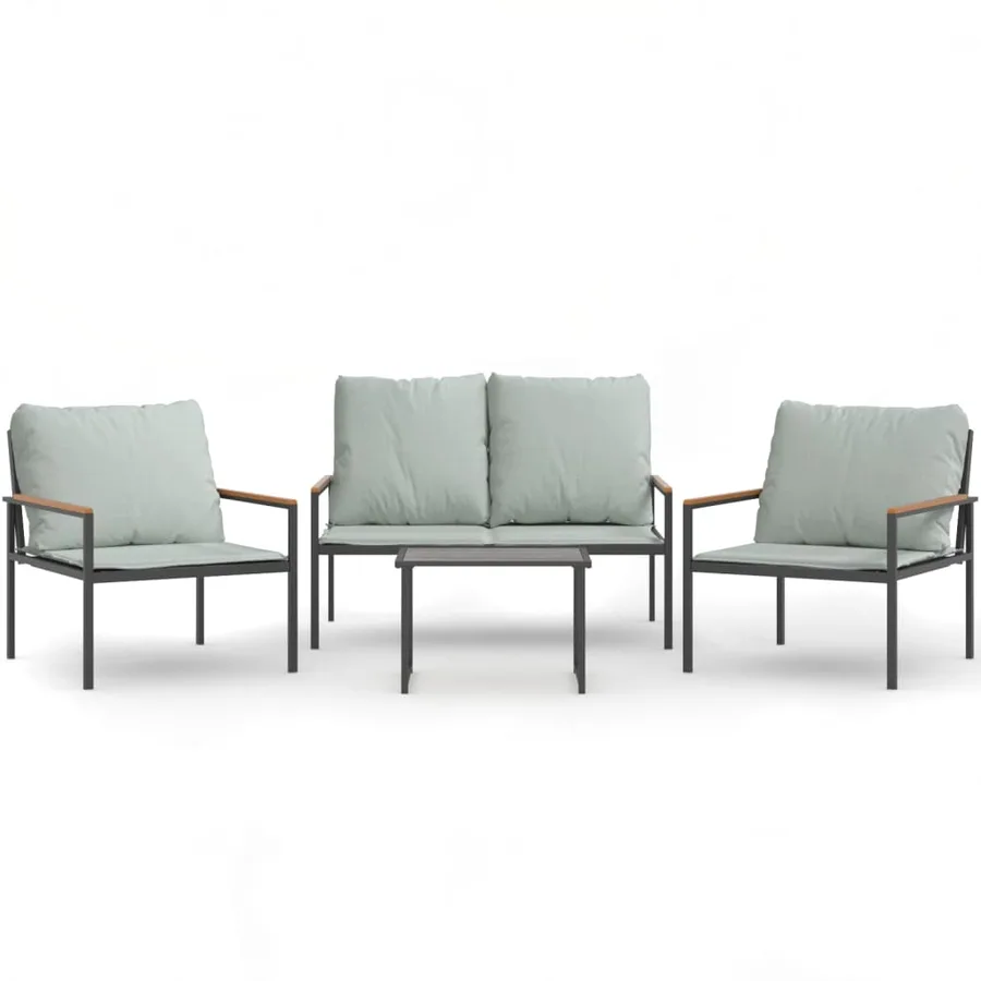 Salon de jardin avec coussins 4 pcs anthracite acier - 2