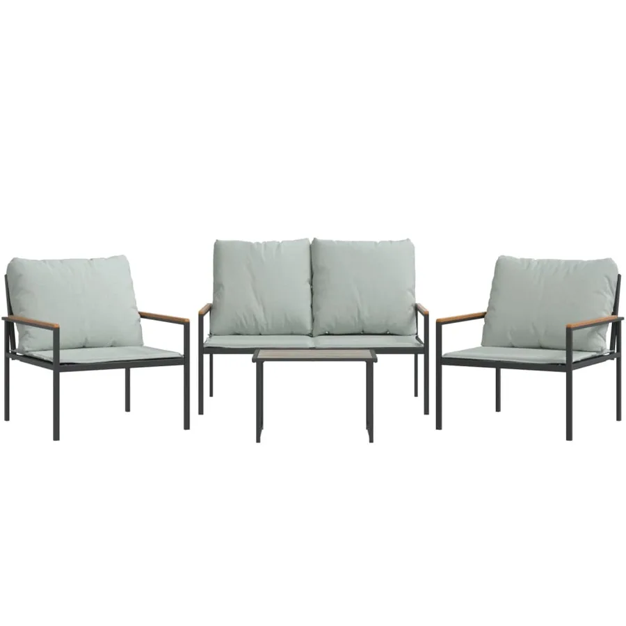 Salon de jardin avec coussins 4 pcs anthracite acier - 3