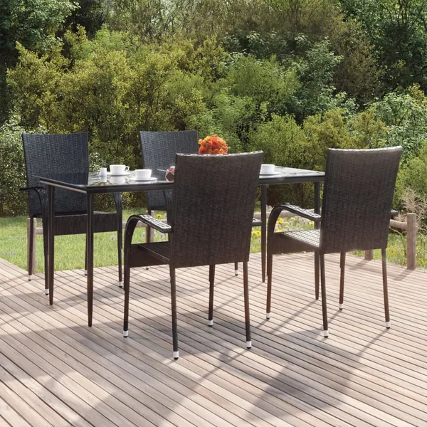 Ensemble à manger de jardin 5 pcs Noir Résine tressée