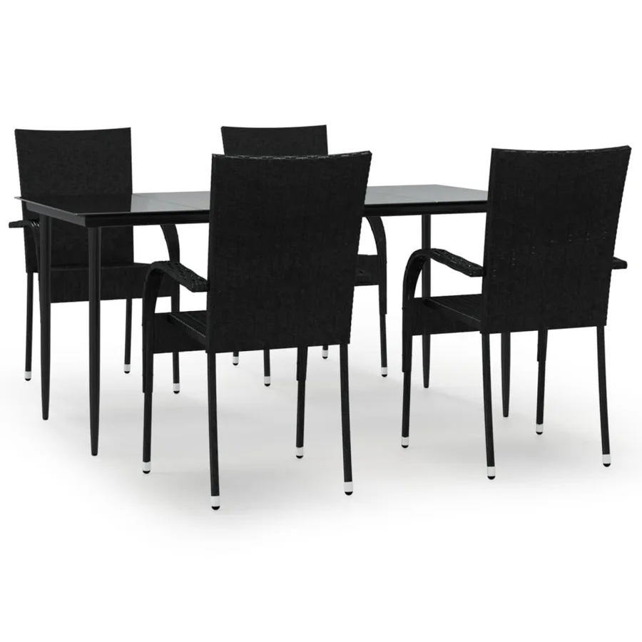 Ensemble à manger de jardin 5 pcs Noir Résine tressée - 2
