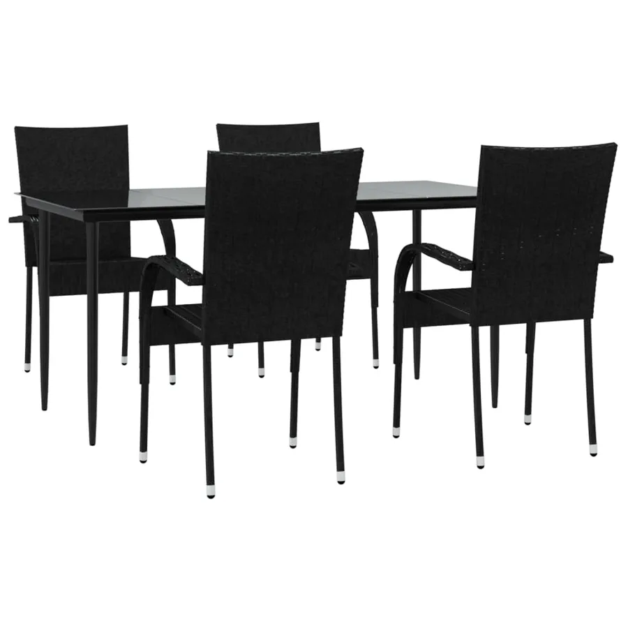Ensemble à manger de jardin 5 pcs Noir Résine tressée - 3