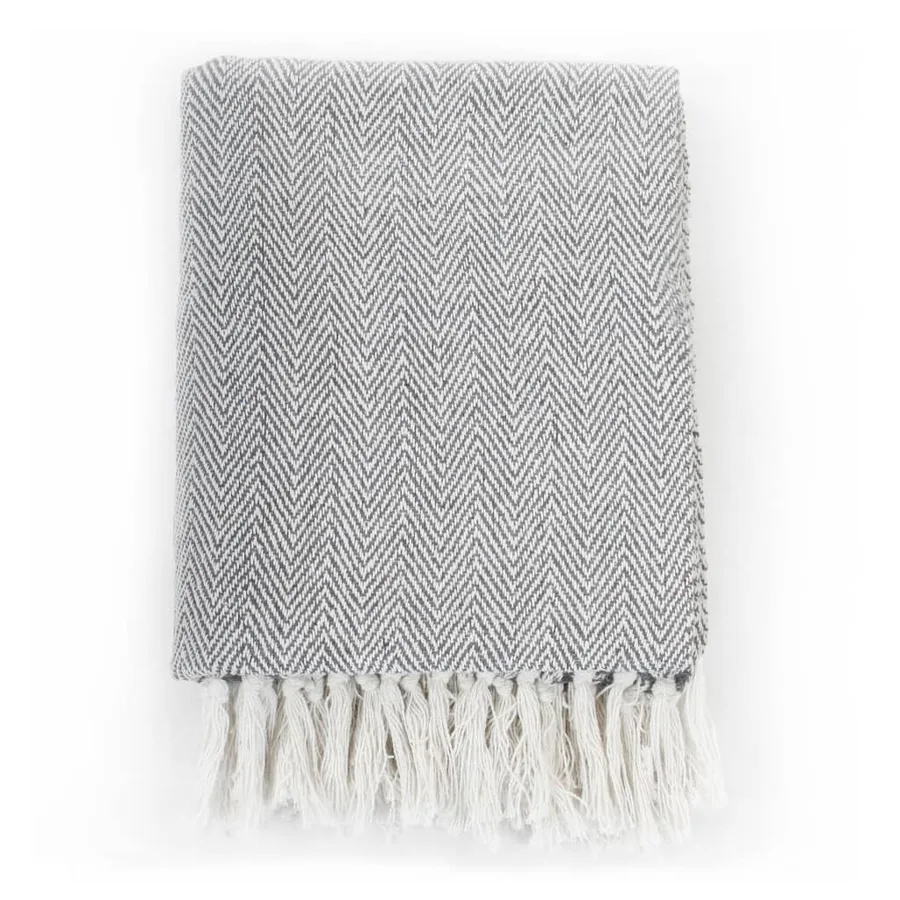 Couverture coton à chevrons 160x210 cm Gris - 2