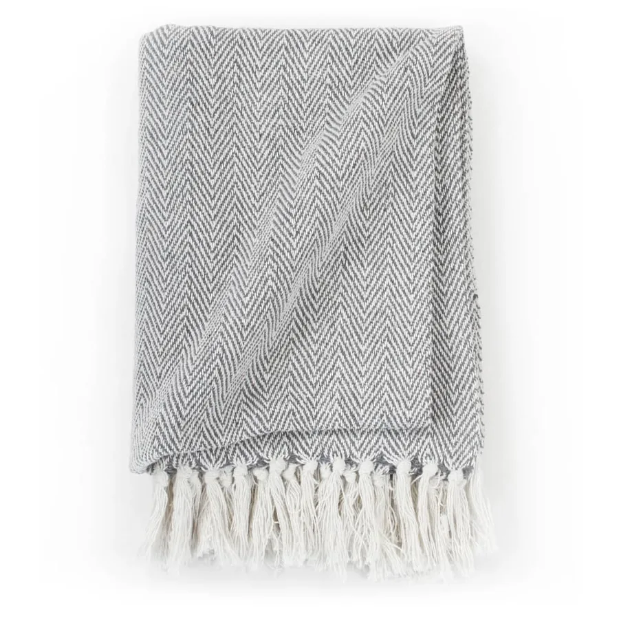 Couverture coton à chevrons 160x210 cm Gris - 3