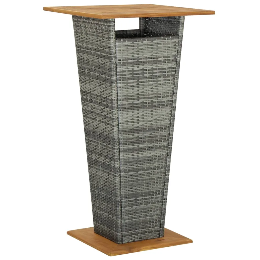 Ensemble de bar jardin 3 pcs gris poly rotin/bois massif acacia - 5
