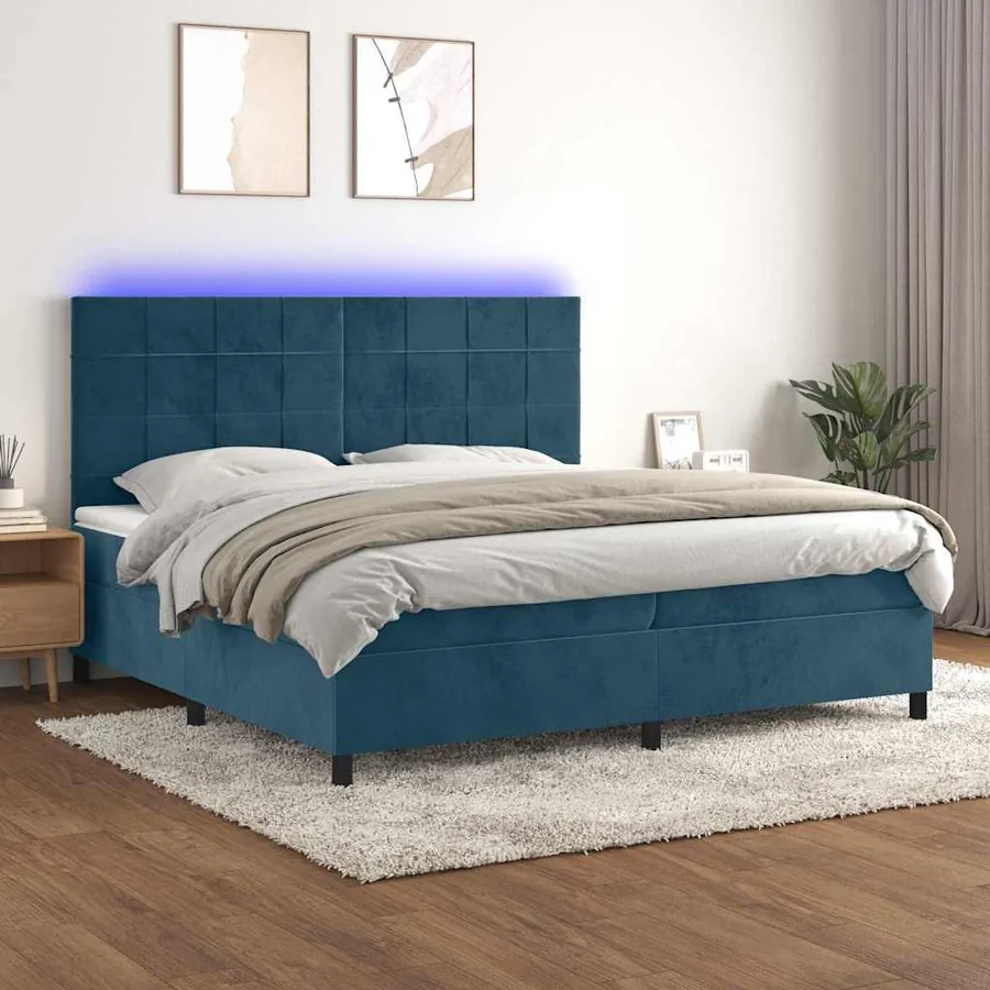 Sommier à lattes de lit matelas LED Bleu foncé 200x200 cm