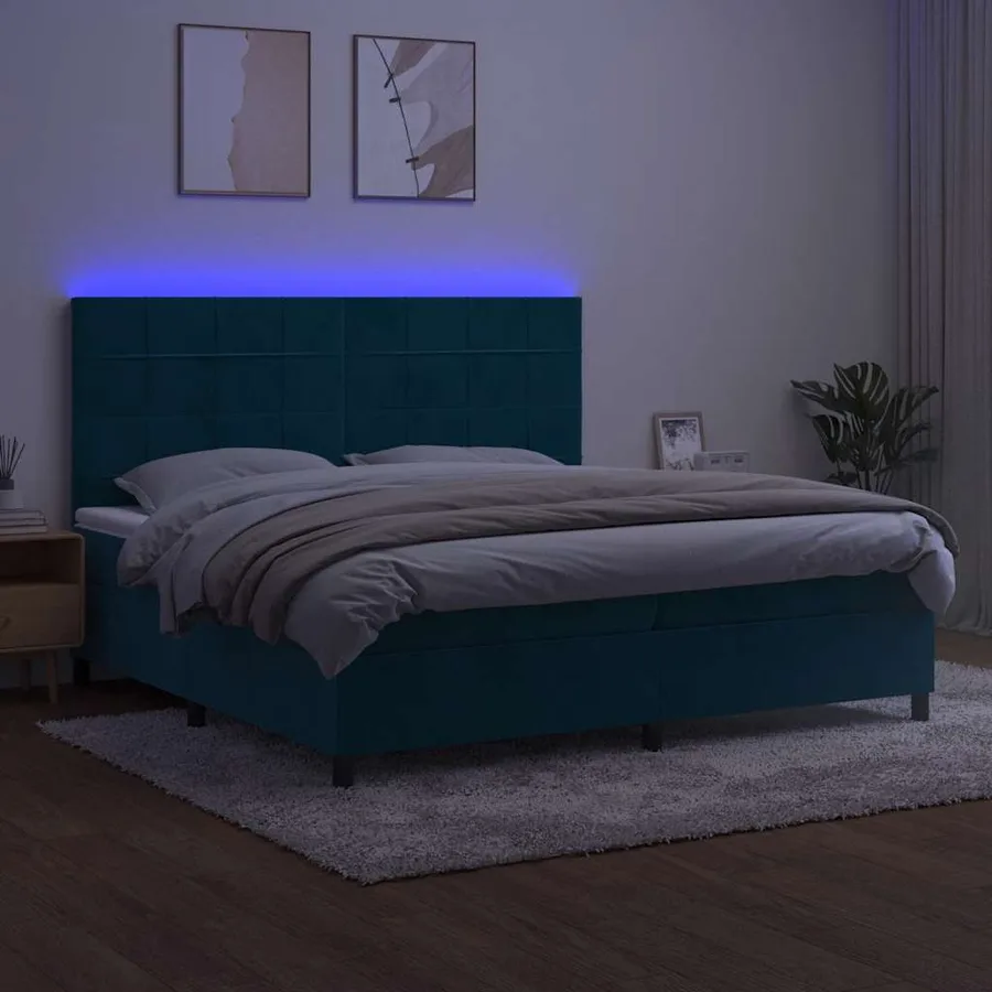 Sommier à lattes de lit matelas LED Bleu foncé 200x200 cm - 4