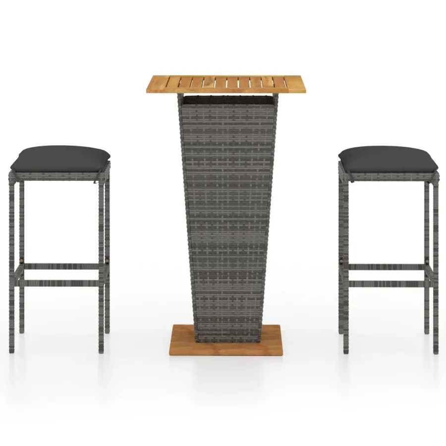 Ensemble de bar de jardin 3 pcs et coussins Résine tressée Gris - 2