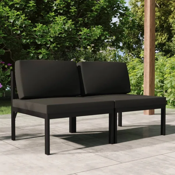 Canapé de jardin 2 places avec coussins Aluminium Anthracite