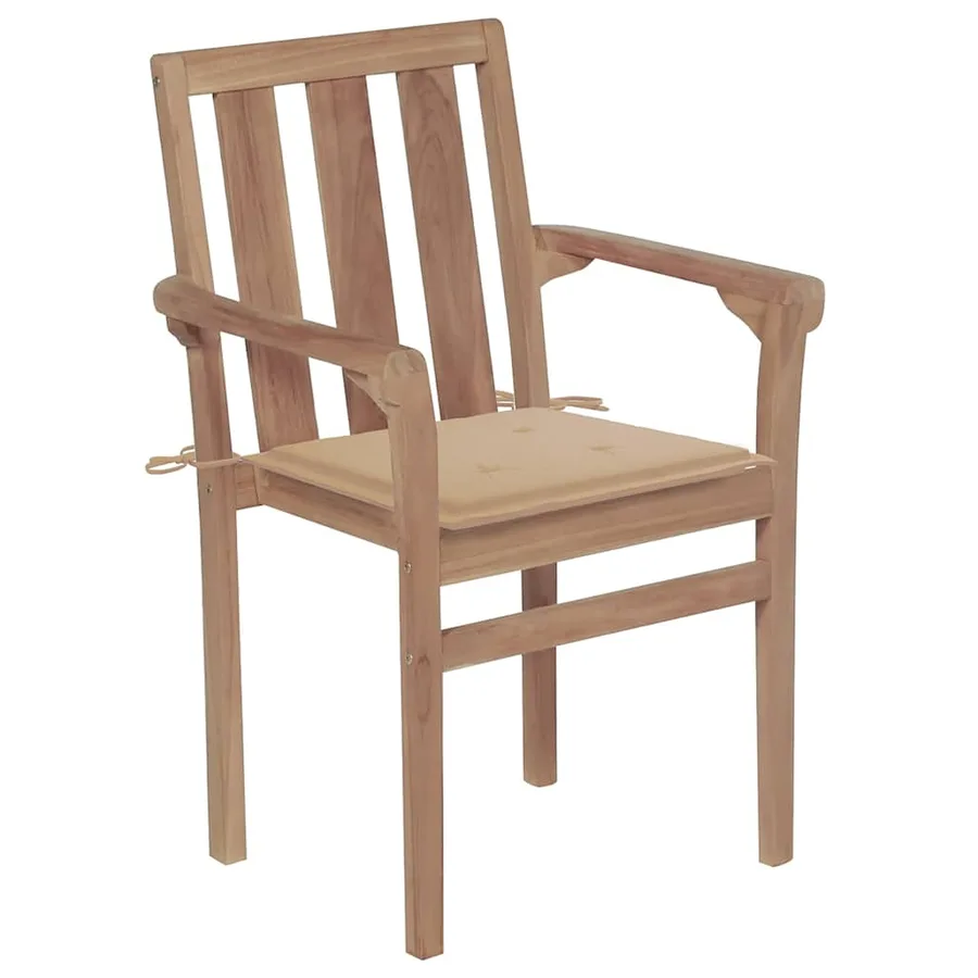 Chaises de jardin empilables avec coussins lot de 4 Teck solide - 3