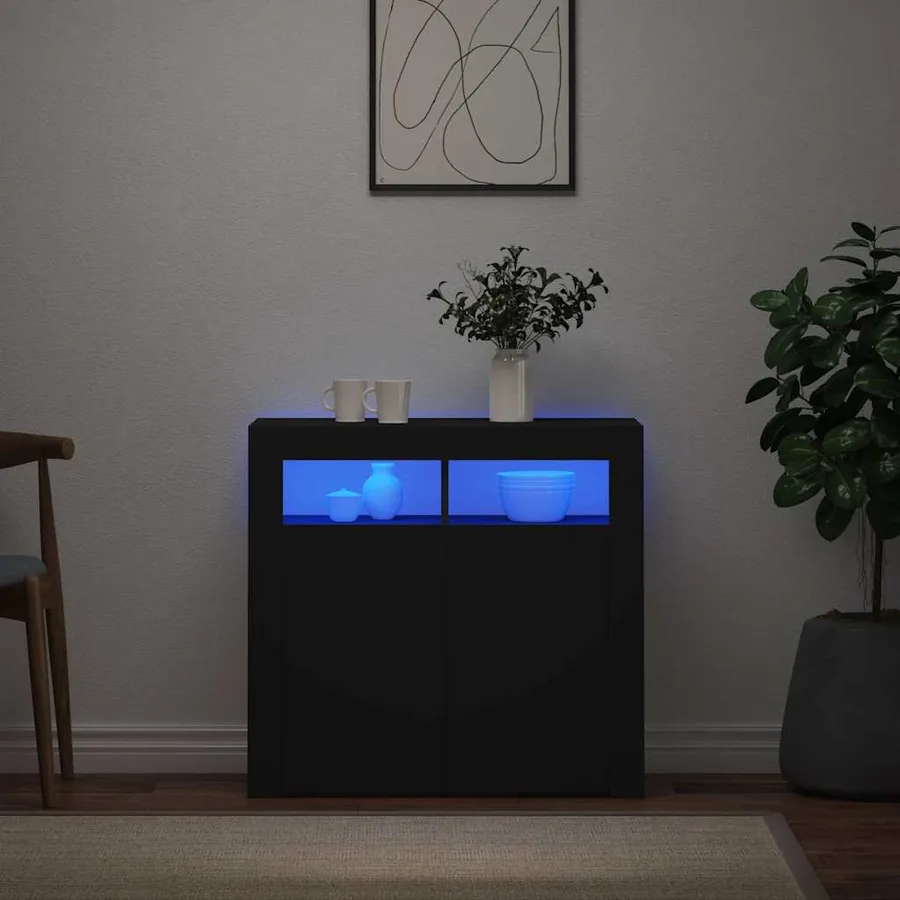 Buffet avec lumières LED noir 80x35x75 cm