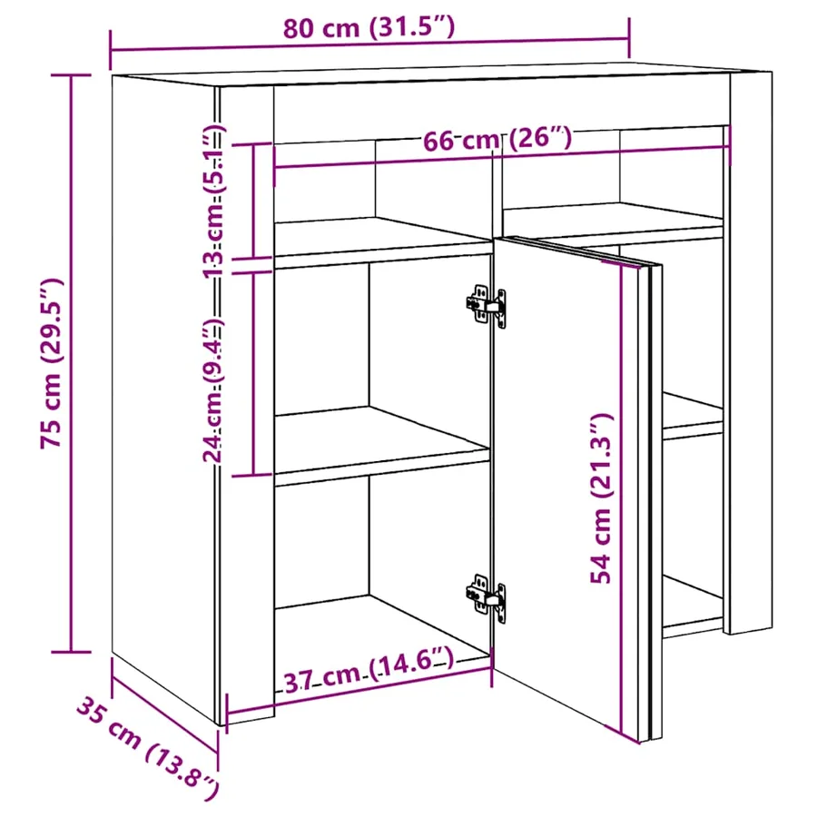 Buffet avec lumières LED noir 80x35x75 cm - 16