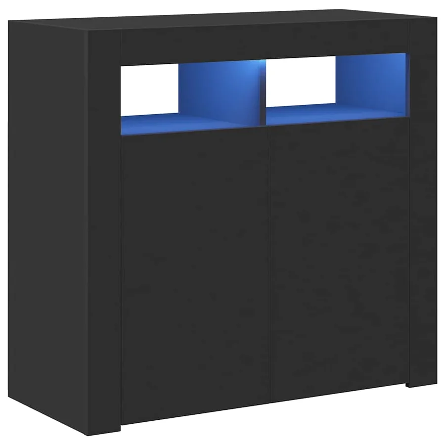 Buffet avec lumières LED noir 80x35x75 cm - 2