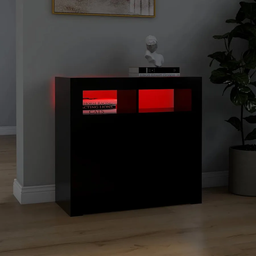 Buffet avec lumières LED noir 80x35x75 cm - 3