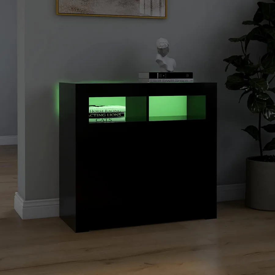Buffet avec lumières LED noir 80x35x75 cm - 4
