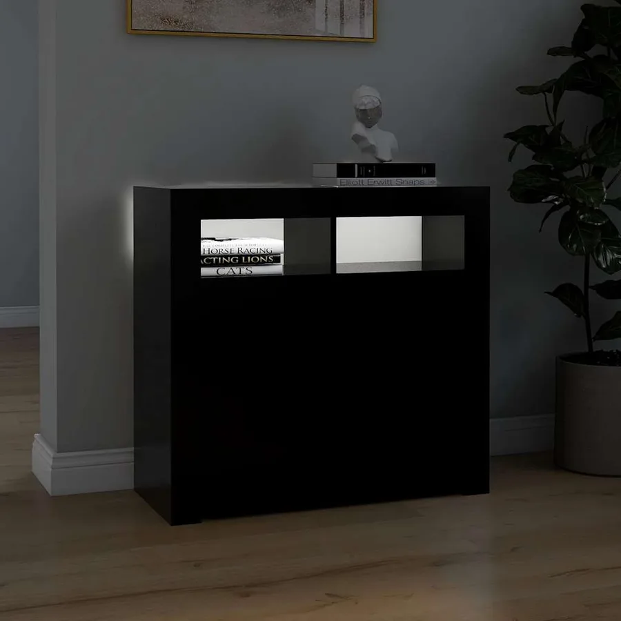 Buffet avec lumières LED noir 80x35x75 cm - 5