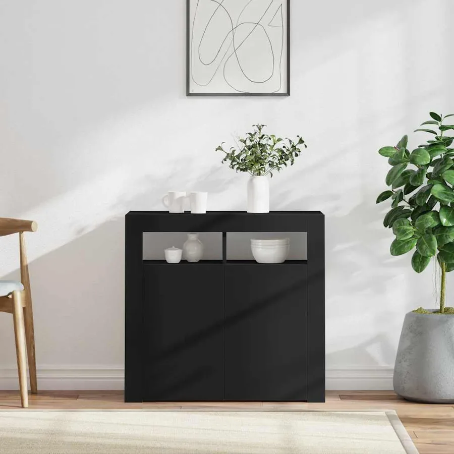 Buffet avec lumières LED noir 80x35x75 cm - 6