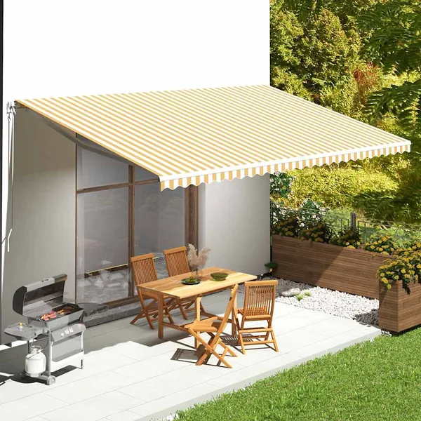 Tissu de remplacement pour auvent jaune et blanc 6x3,5 m polyester
