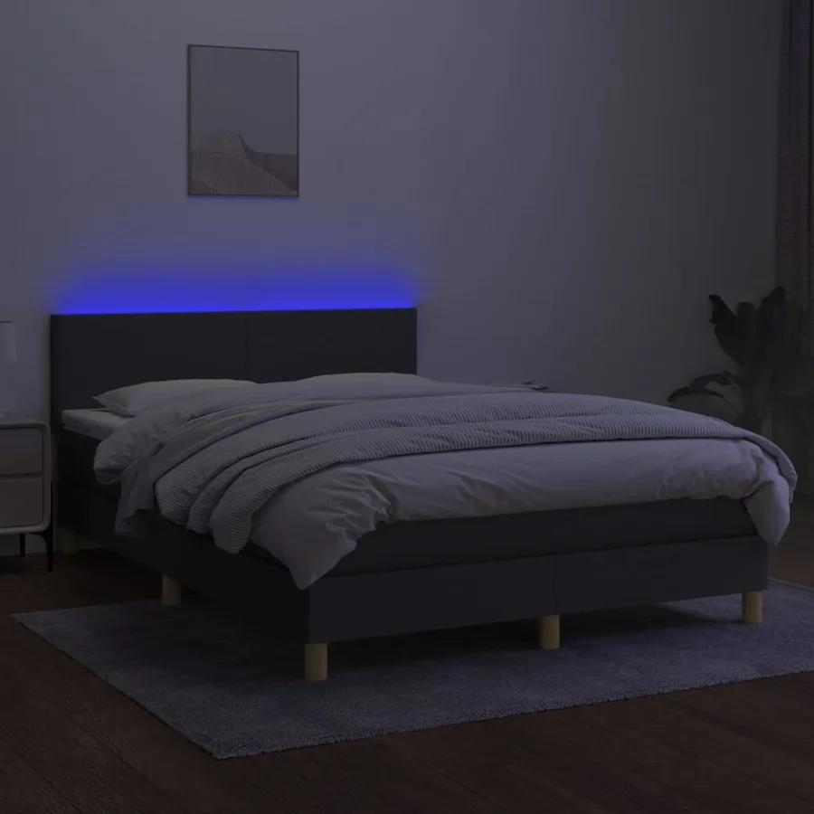 Sommier à lattes de lit et matelas et LED Gris foncé 140x200 cm - 4