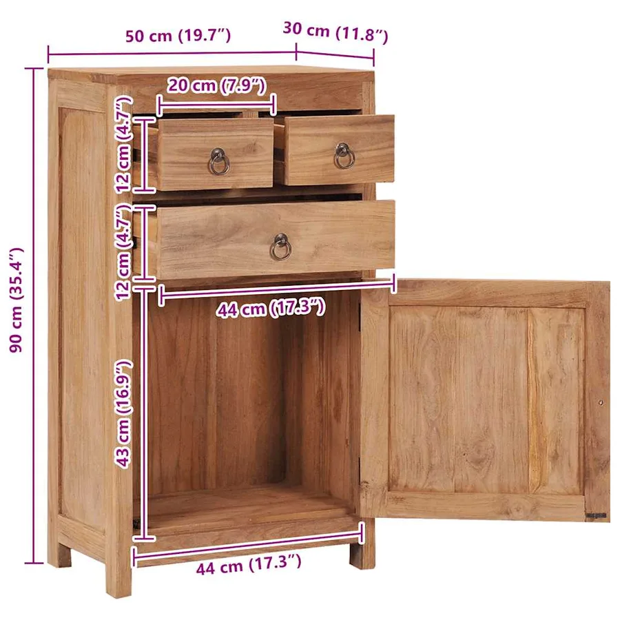 Buffet 50x30x90 cm bois de teck massif - 8