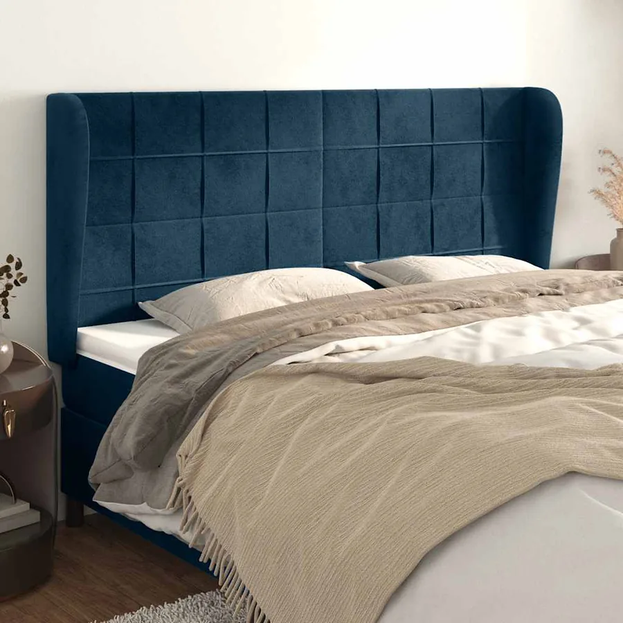 Tête de lit avec oreilles Bleu foncé 203x23x118/128 cm Velours