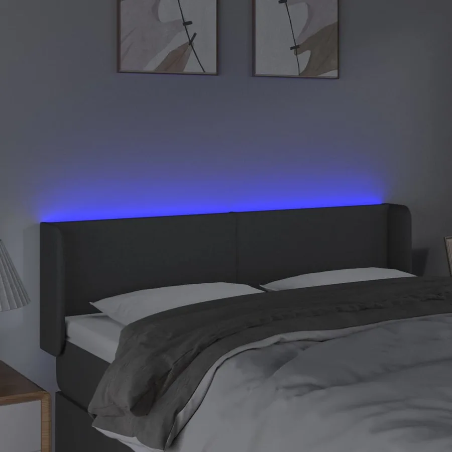 Tête de lit à LED Gris foncé 147x16x78/88 cm Tissu - 4