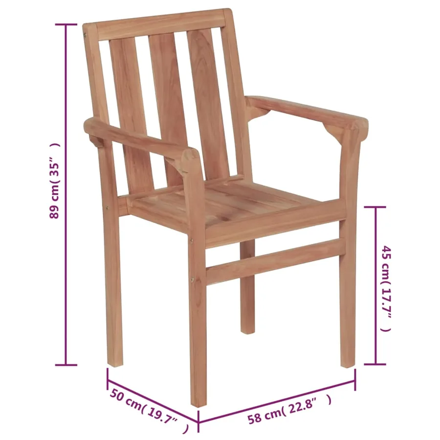 Chaises de jardin empilables avec coussins lot de 4 Teck solide - 14
