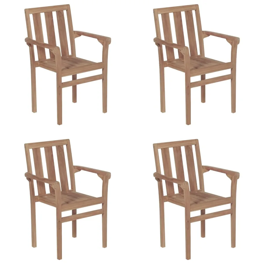 Chaises de jardin empilables avec coussins lot de 4 Teck solide - 18