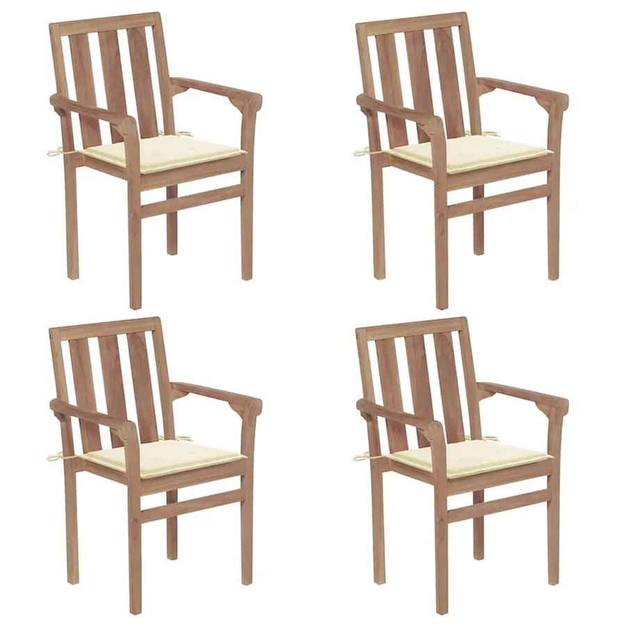 Chaises de jardin empilables avec coussins lot de 4 Teck solide - 31