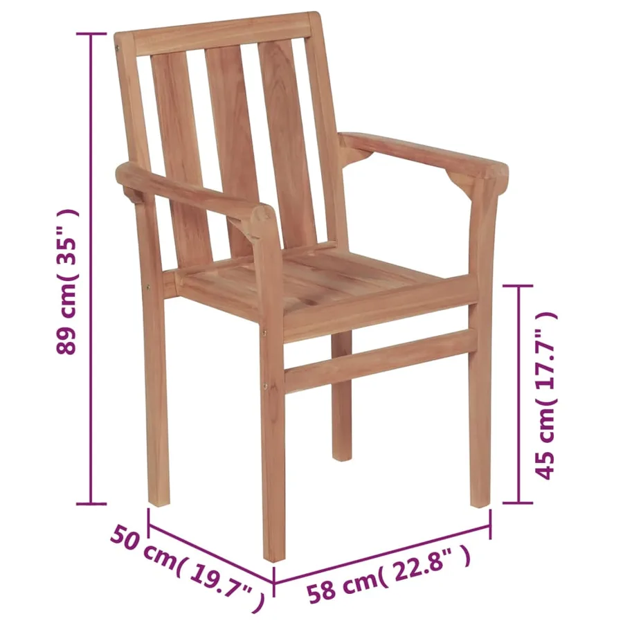 Chaises de jardin empilables avec coussins lot de 4 Teck solide - 57