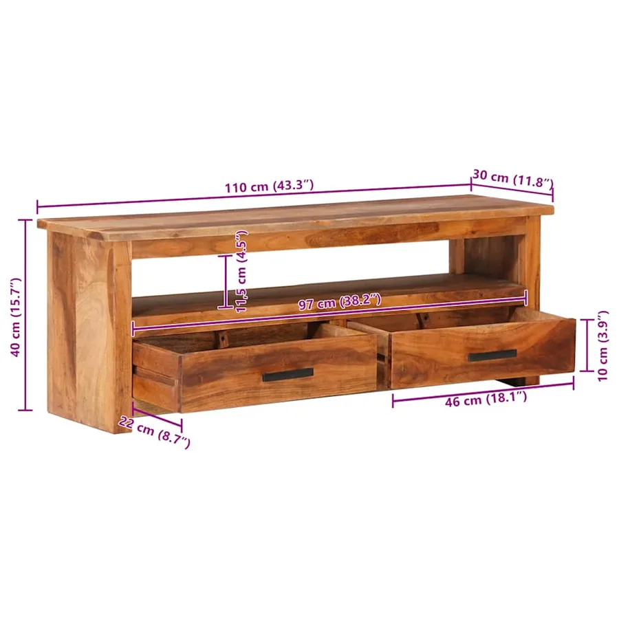 Meuble TV 118x30x40 cm Bois massif - 10