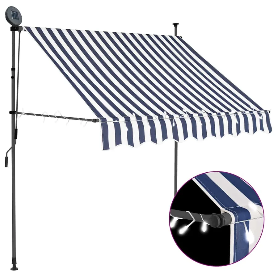 Auvent manuel rétractable avec LED 100 cm Bleu et blanc