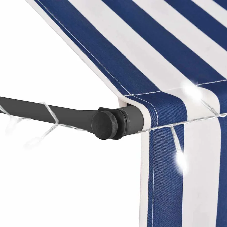 Auvent manuel rétractable avec LED 100 cm Bleu et blanc - 4