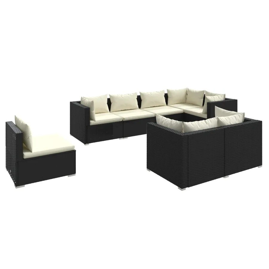 Salon de jardin 8 pcs avec coussins Résine tressée Noir - 2