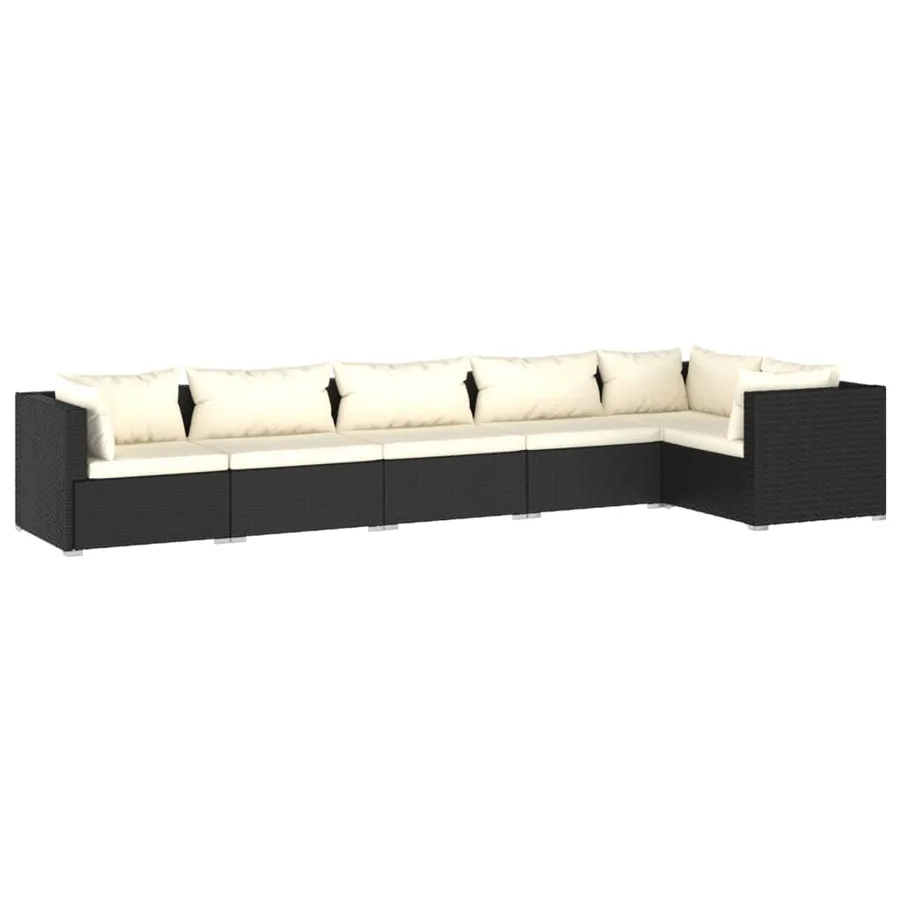 Salon de jardin 6 pcs avec coussins Résine tressée Noir - 2