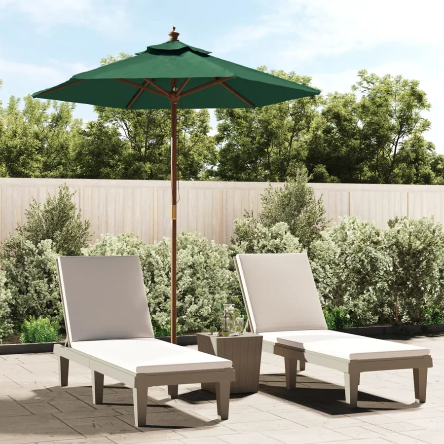 Parasol de jardin avec mât en bois vert 196x231 cm