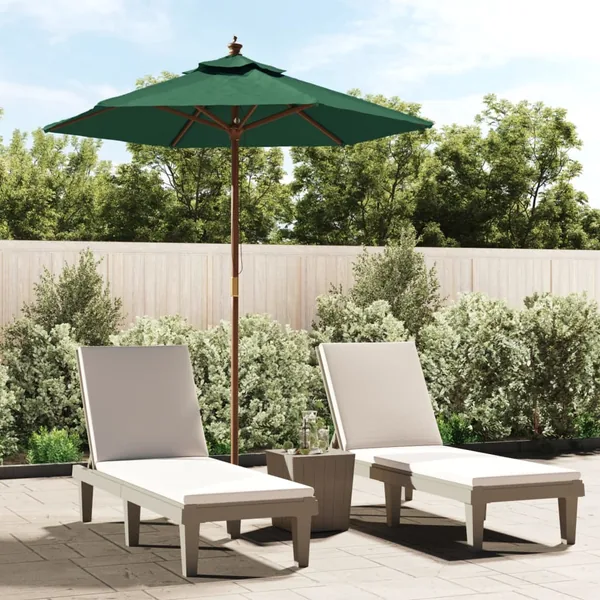 Parasol de jardin avec mât en bois vert 196x231 cm