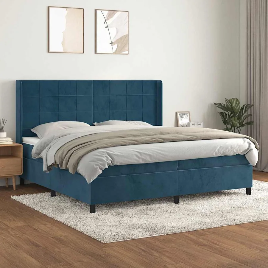 Sommier à lattes de lit et matelas Bleu foncé 200x200cm Velours
