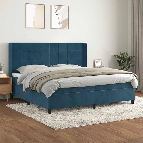 Sommier à lattes de lit et matelas Bleu foncé 200x200cm Velours