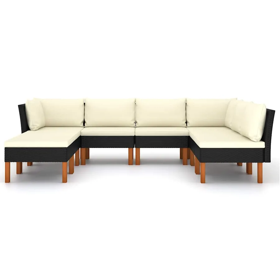 Salon de jardin 8 pcs avec coussins Résine tressée Noir - 3