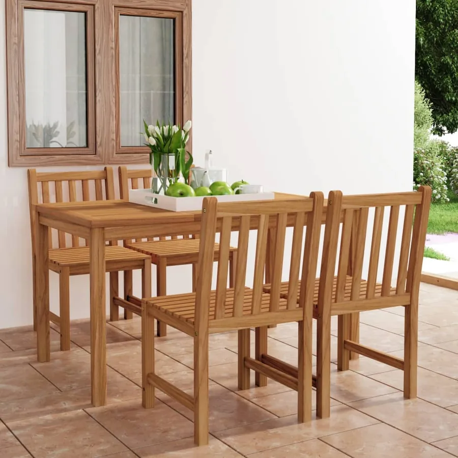Ensemble de salle à manger de jardin 5 pièces 140 x 80 cm en bois de teck massif