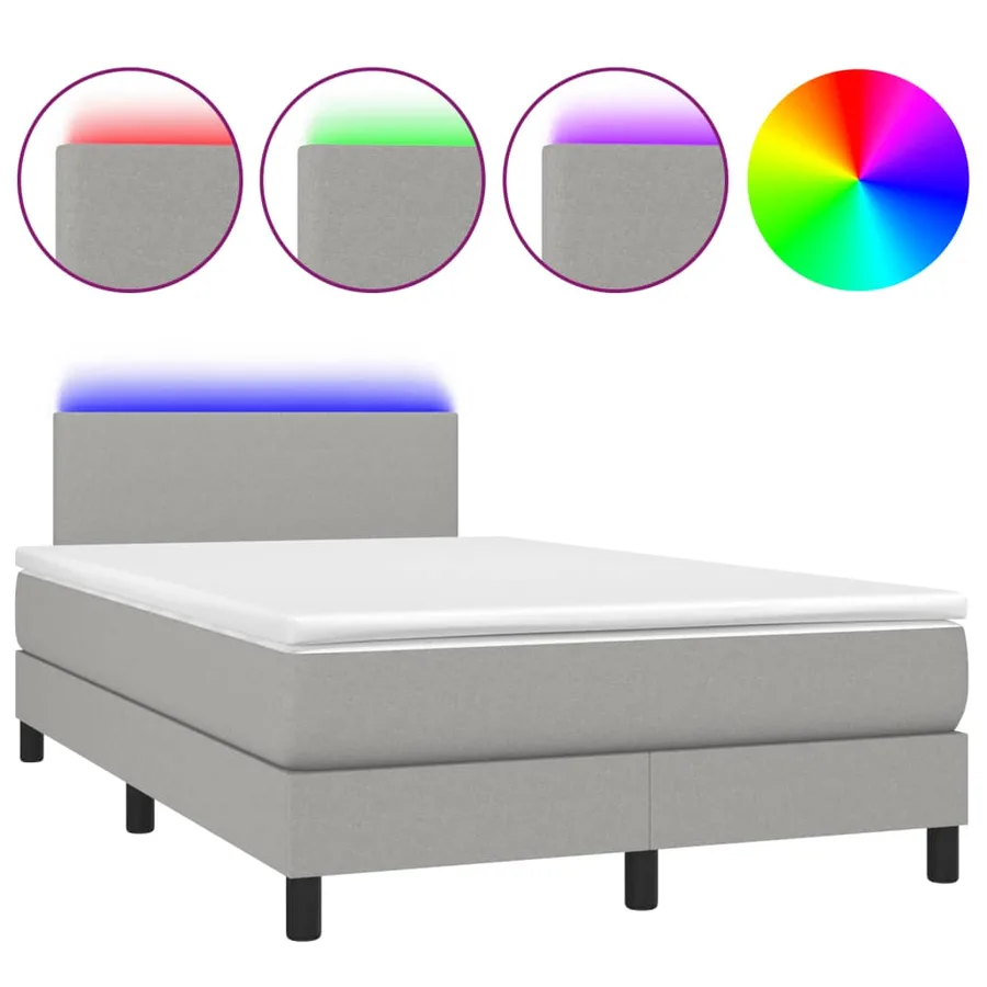Sommier à lattes de lit matelas LED Gris clair 120x200 cm Tissu - 2